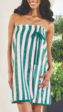 Bella Sleep and Spa - Spa Wrap in Green + Pink Cabana Stripe with Green Droopy Bow