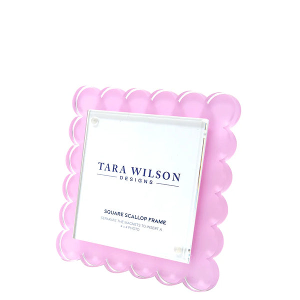 Tara Wilson Square Scallop Pastel Pink Lucite Picture Frame