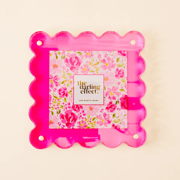 The Darling Effect Square Scalloped Acrylic Frame - Hot Pink