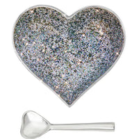 Inspired Generations Happy Sparkly Black and White Heart with Heart Spoon