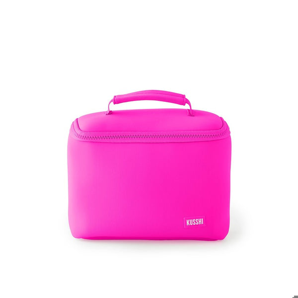 Kusshi Neoprene Collection Small Train Case in Pink with Indigo
