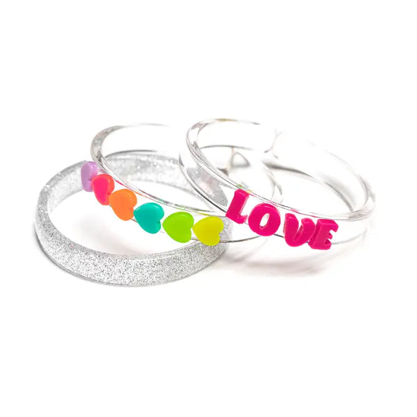 Lilies and Roses Neon Color Love Hearts Bangle (Set of 3)