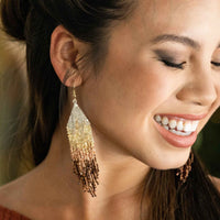 Ink + Alloy Claire Ombre Beaded Fringe Earrings Silver Gold Rose and Chocolate Metallic