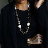 Karine Sultan Labradorite and Pearl Long Necklace