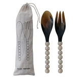 Natural Horn Salad Servers with Resin Ball Handles