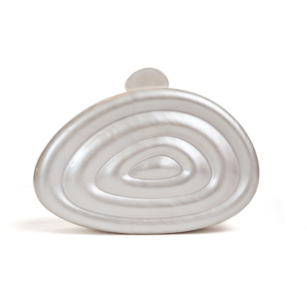 Shell Oval Swirl Acrylic Clutch in Pearlized Cream