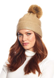 Fabulous Furs Metallic Gold Knit Faux Fur Pom Hat