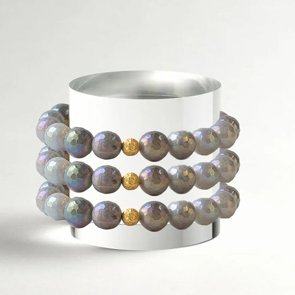 Lenny and Eva Gemstone Bracelet in 10mm Faceted Labradorite