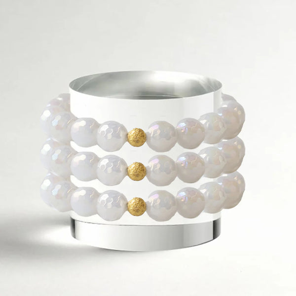 Lenny and Eva Gemstone Bracelet in 10mm Faceted White Jade