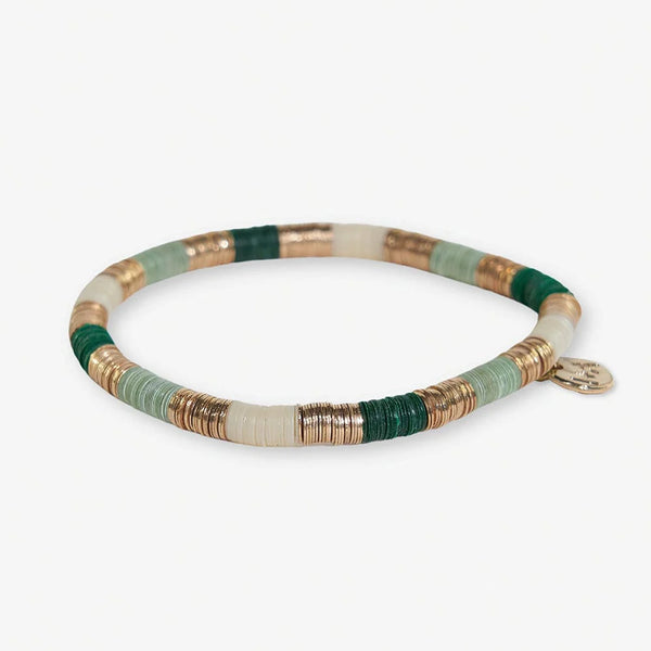 Ink + Alloy Grace Small Uniform Color Block With Gold Sequin Stretch Bracelet Emerald