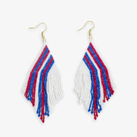 Ink + Alloy Haley Falling Lines Beaded Fringe Earrings Red White and Blue