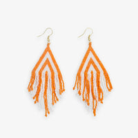 Ink + Alloy Haley Falling Lines Beaded Fringe Earrings Orange and White