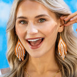 Ink + Alloy Haley Falling Lines Beaded Fringe Earrings Orange and White