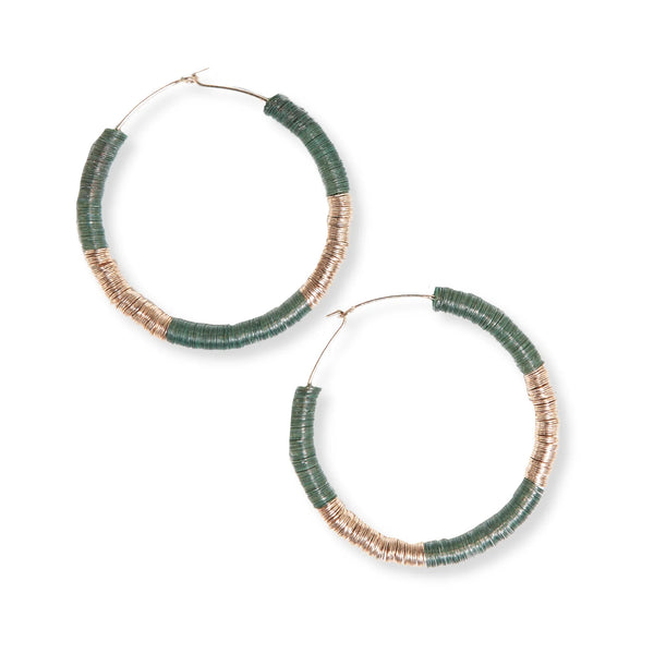Ink + Alloy Hannah Emerald and Gold Sequin Post Back Hoop Earrings