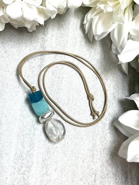 Simon Sebbag Long Cord Necklace in Crystal and Amazonite