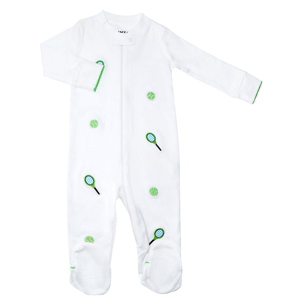 Sammy and Nat Tennis Embroidered Zipper Footie in Green