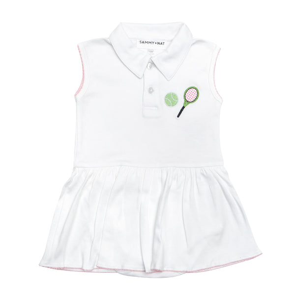 Sammy and Nat Tennis Embroidered Polo Riley Romper in Pink