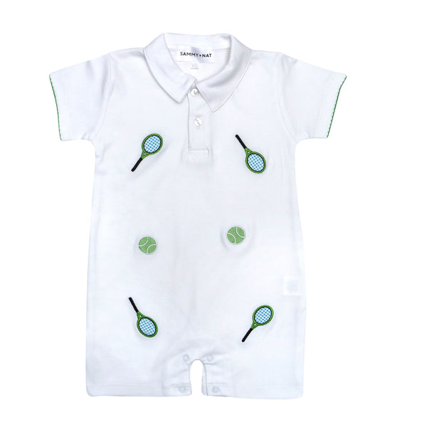 Sammy and Nat Tennis Embroidered Polo Summer Romper in Green