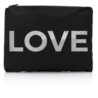 Hi Love Jumbo Zipper Pack in Silver LOVE on Black
