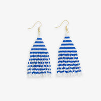 Ink + Alloy Lexie Horizontal Stripes Beaded Fringe Earrings Blue and White