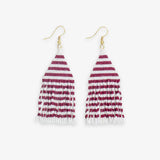 Ink + Alloy Lexie Horizontal Stripes Beaded Fringe Earrings Dark Red and White