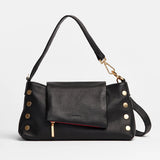 Hammitt VIP Satchel Baguette in Black with Brushed Gold Red Zip