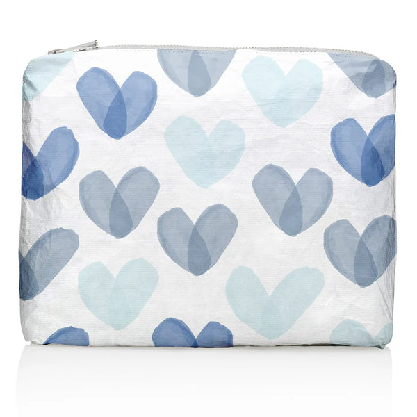 Hi Love Medium Zipper Pouch - "Language of Love" in Shades of Blue