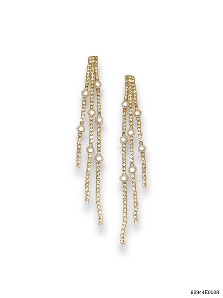 Theia Nell Pearl and CZ Three Row Earring