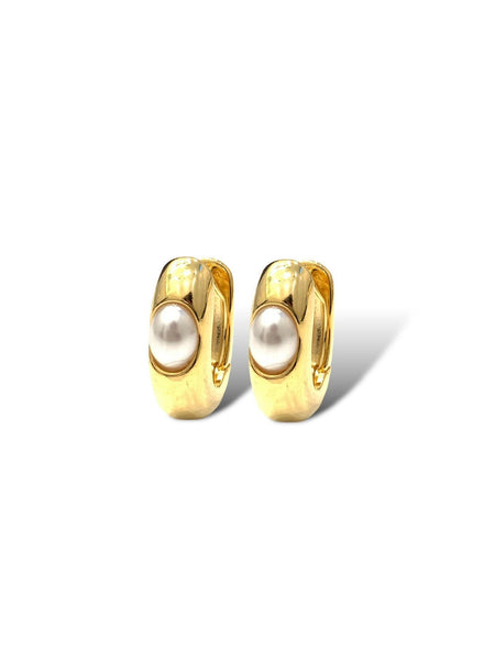 Theia Isla Oval Hoop with Pearl Accent Earring