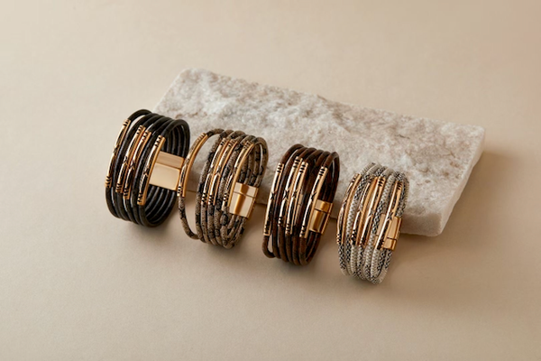Persuasion 6 Row Metal Metal and Faux Leather Bracelet