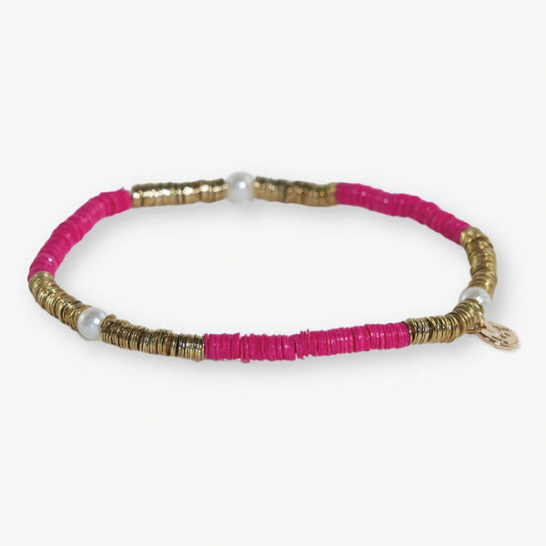 Ink + Alloy Rory Solid Color With Gold And Pearls Small Sequin Stretch Bracelet Hot Pink