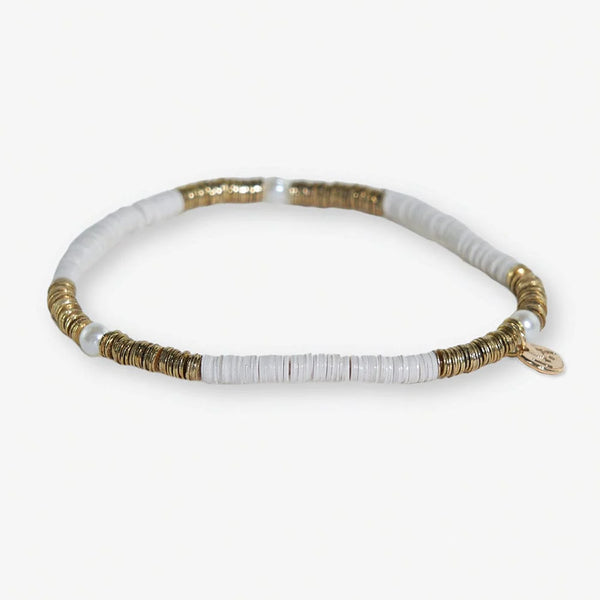 Ink + Alloy Rory Solid Color With Gold And Pearls Small Sequin Stretch Bracelet Ivory