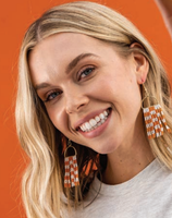 Ink + Alloy Allison Checkered Beaded Fringe Earrings In Orange/White