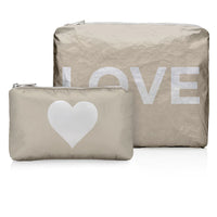 Hi Love Golden Shimmer Two Pack Set in Beige with Silver LOVE and Heart