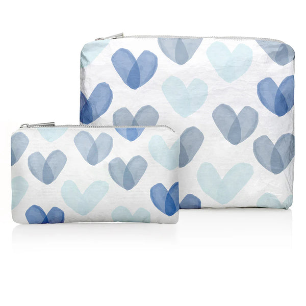 Hi Love Set of Two - Organizational Pouches - "Language of Love" in Shades of Blue