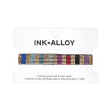 Ink + Alloy Alex Vertical Lines Beaded Stretch Bracelet Gold Multicolor