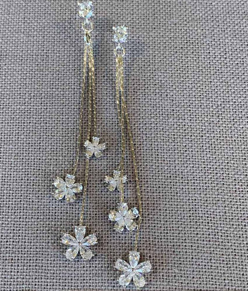 Theia Layla Flower Drop Earring in White Gold with Clear CZ