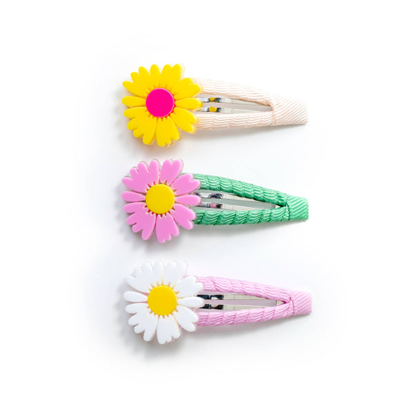Lilies and Roses Daisy Yellow+White+Pink Fabric Covered Snap Clips