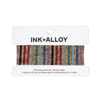 Ink + Alloy Kenzie Vertical Stripes Beaded Stretch Bracelet Gold Multicolor