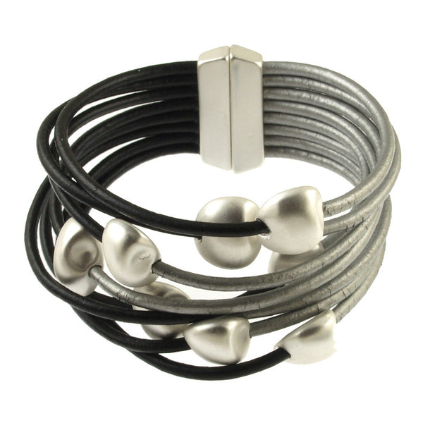 Origin Two-Tone Leather and Metal Bead Bracelet
