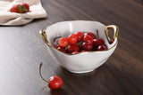 Pampa Bay Handle Snack Bowl in White with Gold Titanium