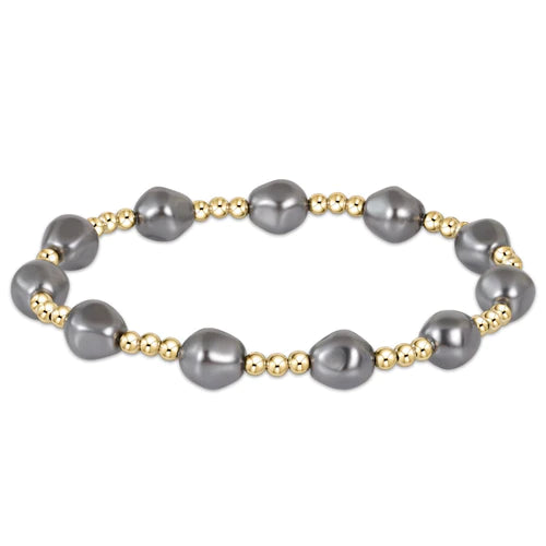 enewton Admire 3mm Gold Bead Bracelet with Dark Grey Pearl