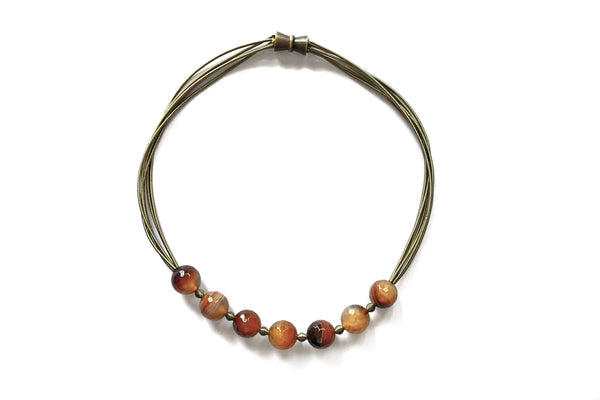 Sea Lily Bronze Wire and Faceted Agate Bead Necklace