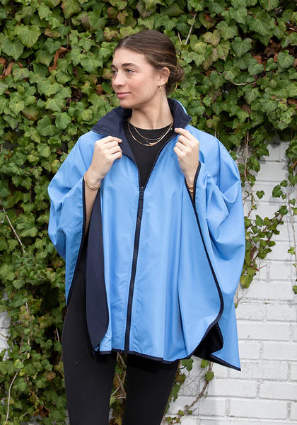 Rainraps Hooded Sport Poncho Navy and Periwinkle Reversible Sportyrap