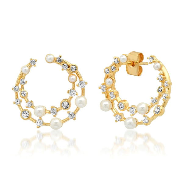 Tai Pearl and CZ Double Front Facing Hoop