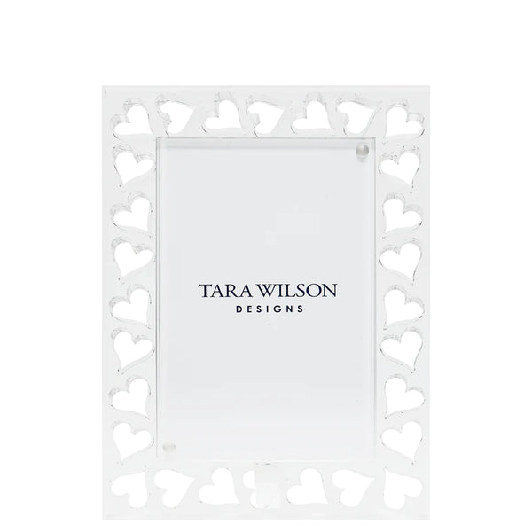 Tara Wilson Beveled Clear Lucite HEARTS Picture Frame