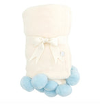 Elegant Baby Blue Poms Trim Fleece Baby Stroller Blanket