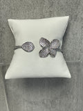 Iishii Designs CZ Double Flower Hinged Cuff Bracelet