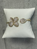 Iishii Designs CZ Double Flower Hinged Cuff Bracelet