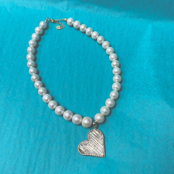 LPL Baroque Pearl and Gold Wrapped Heart Necklace